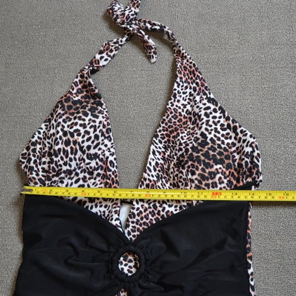 One Piece Halter Bathing Suit V Neck Leopard Print Size XL - Picture 6 of 9